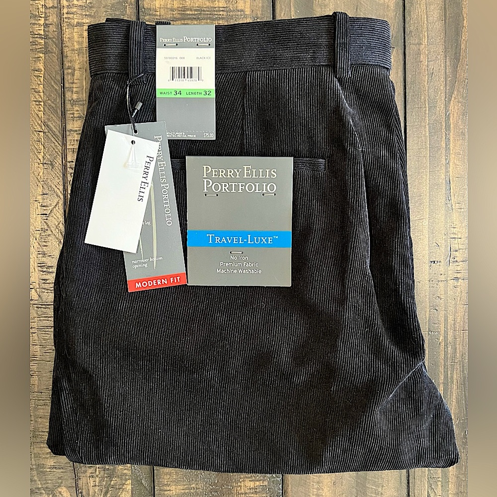 Perry Ellis Portfolio Corduroy Black Dress Pants New
